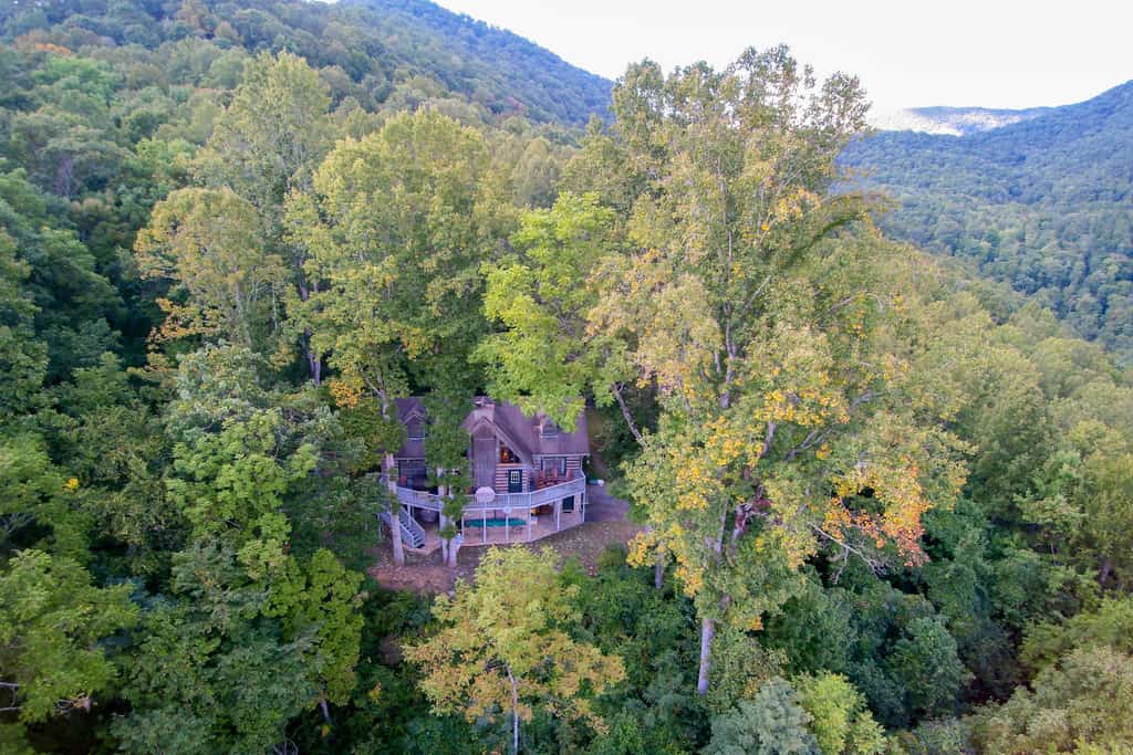 secluded cabin in the smokies surrounded by lush forest