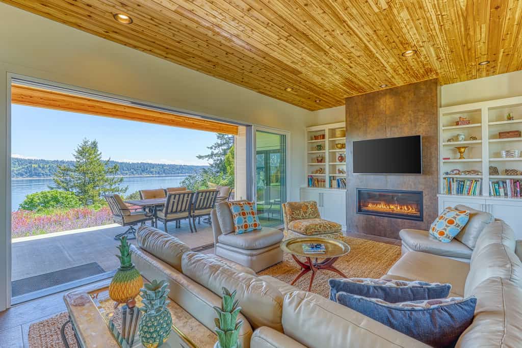 living room with gas fireplace in port orchard, wa