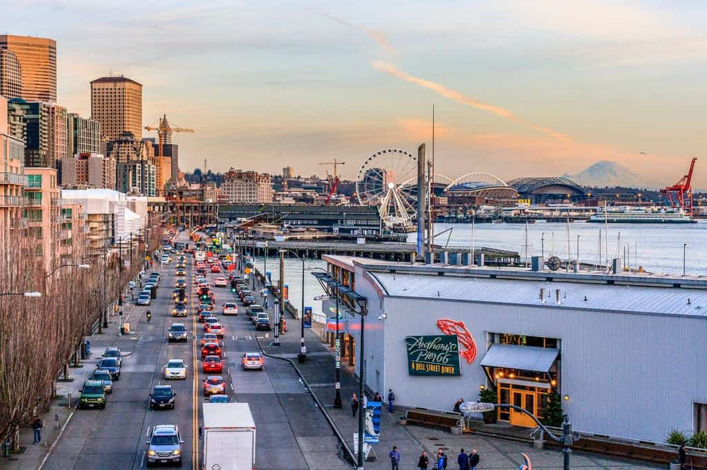 sky scrapers of Seattle near the puget sound