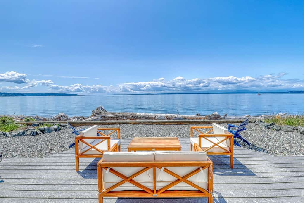 beautiful view from patio of waterfront whidbey island rental