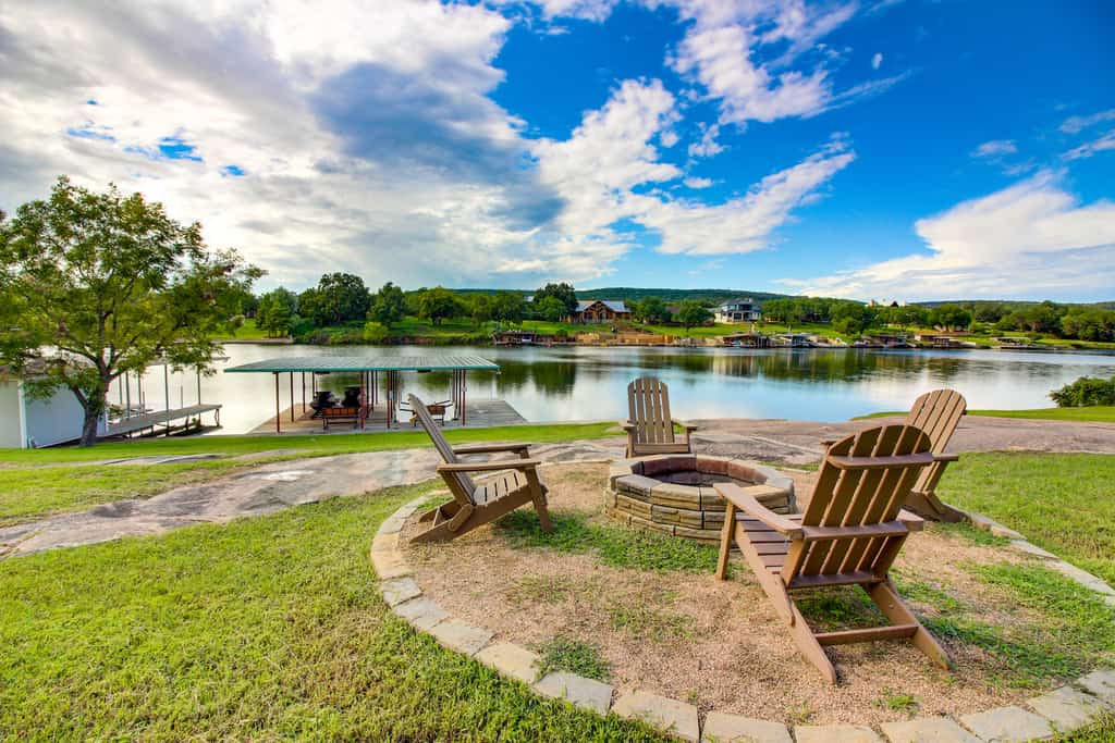 Covered dock and firepit of Texas vacation rental