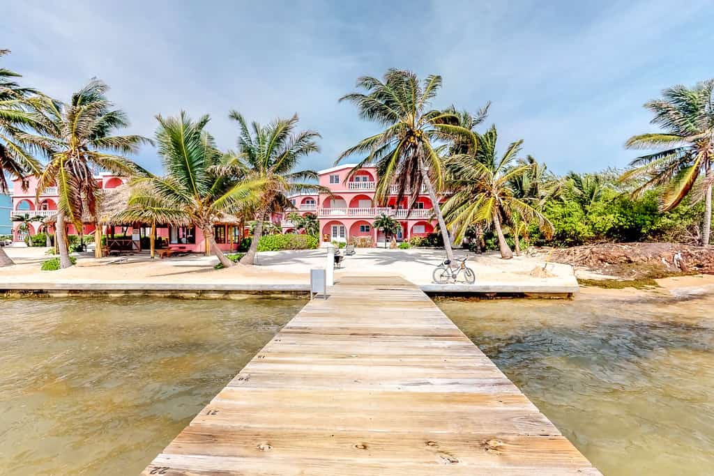 View from the dock viewing the vacation rentals at Caribe Island in San Pedro, Belize.
