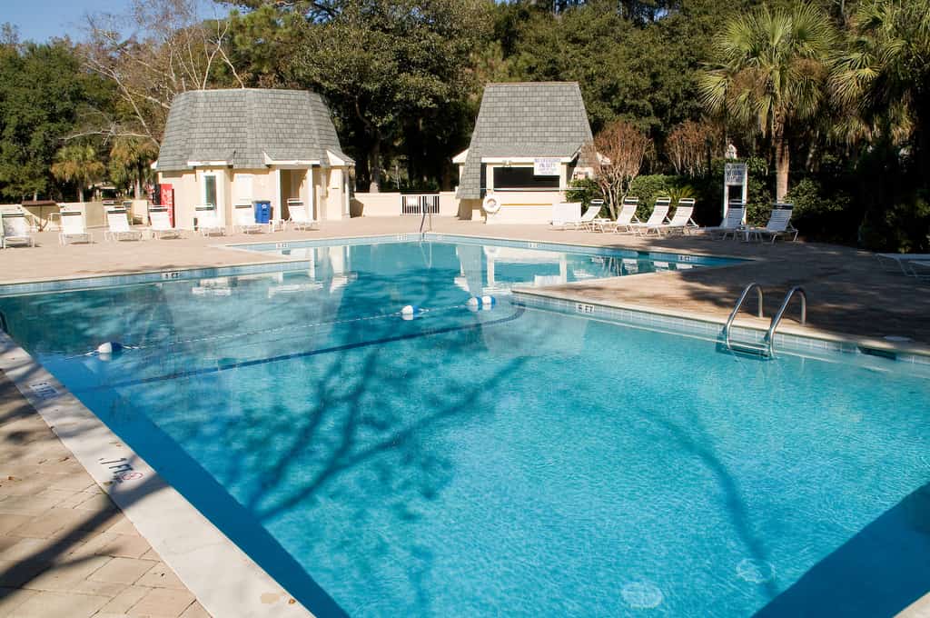 The Evian Villas pool area.