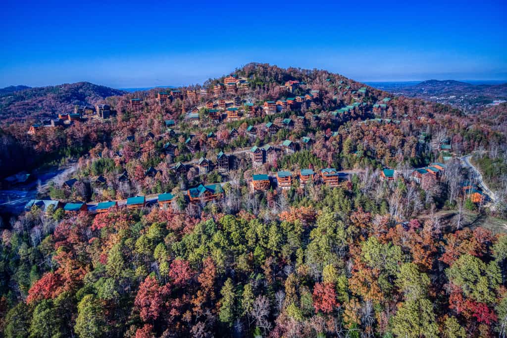 Birds eye view of Sherwood Forest Resort in Pigeon Forge, TN