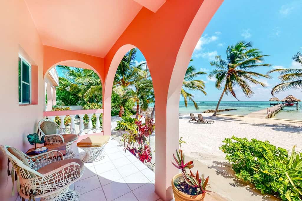 colorful Ambergris Caye condo right on the beach