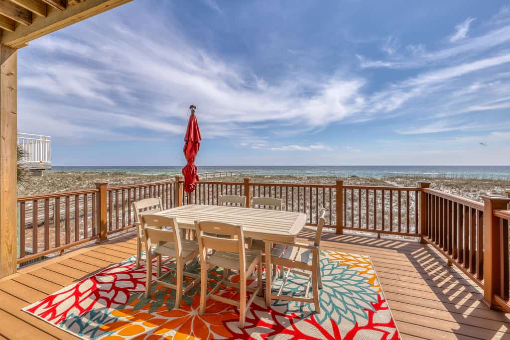 deck of oceanfront vacation rental in Navarre Beach, FL