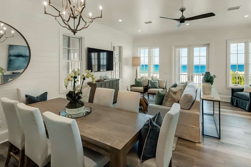 The living room of a PCB beach house.