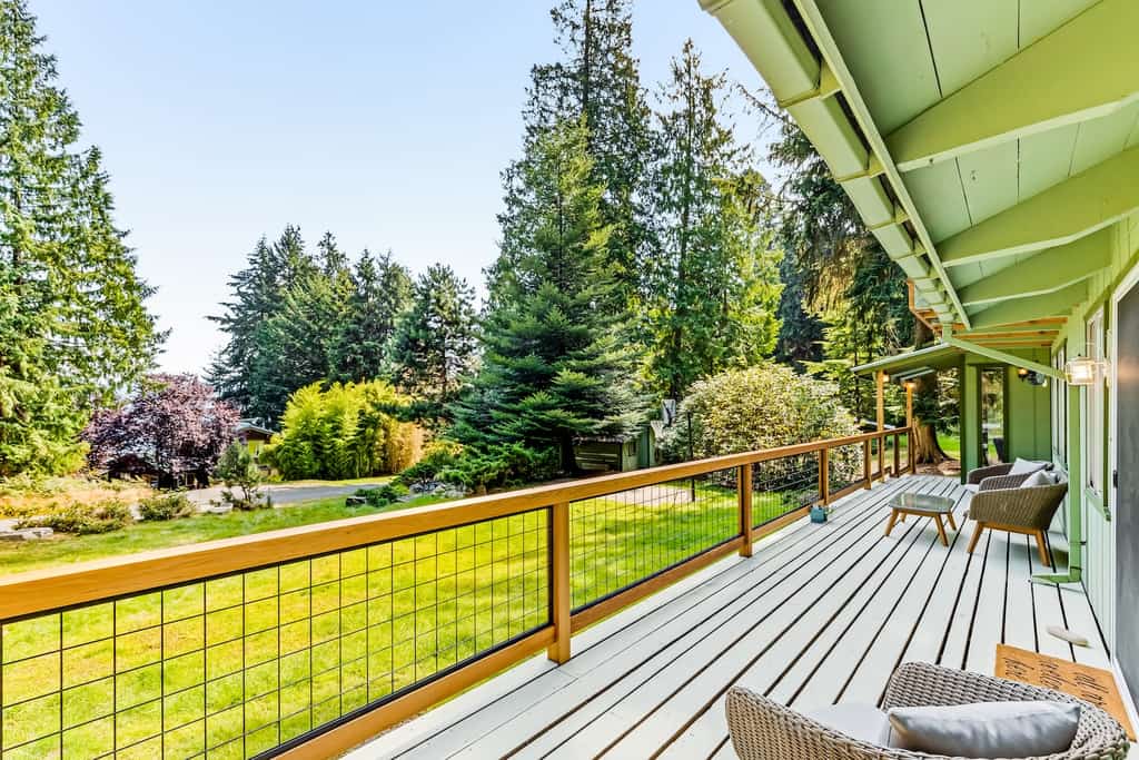 The back patio of a vacation rental in Eastsound, WA.