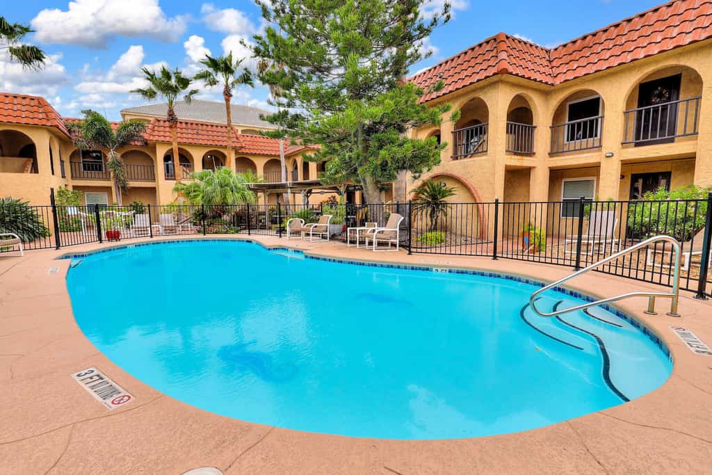 The pool area at a condo rental in Corpus Christi, TX.