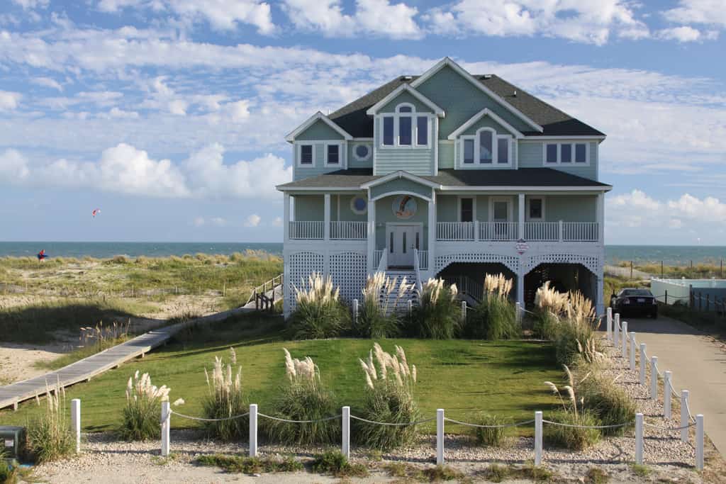 Lovely beach house in North Carolina with pampas bushes surrounding the property