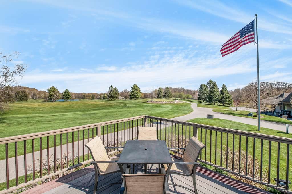 The patio overlooking the golf course at a home in Harbor Springs, MI.