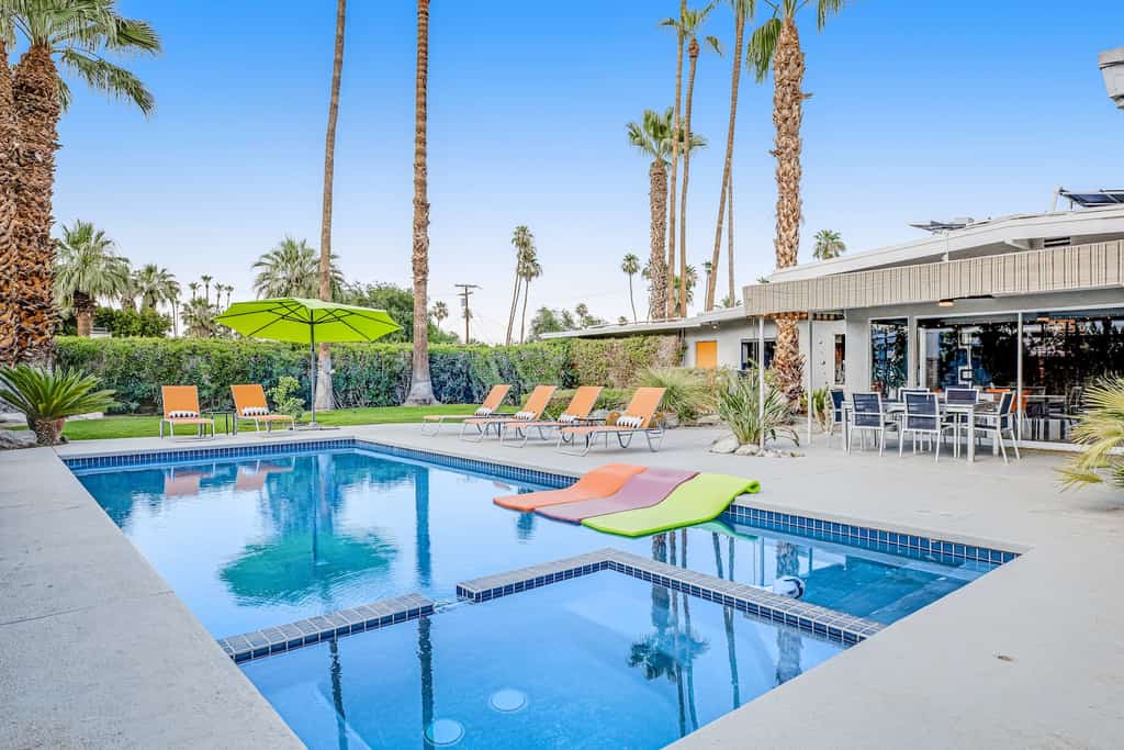 The pool area of a vacation rental in Palm Springs.