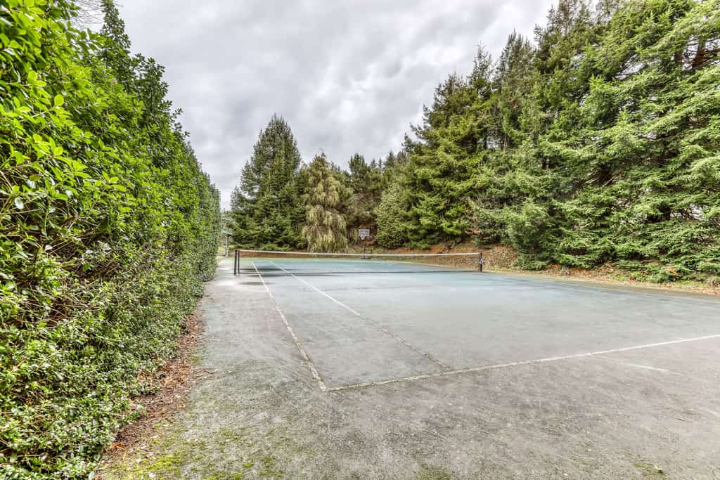 tennis court surrounded by trees in California