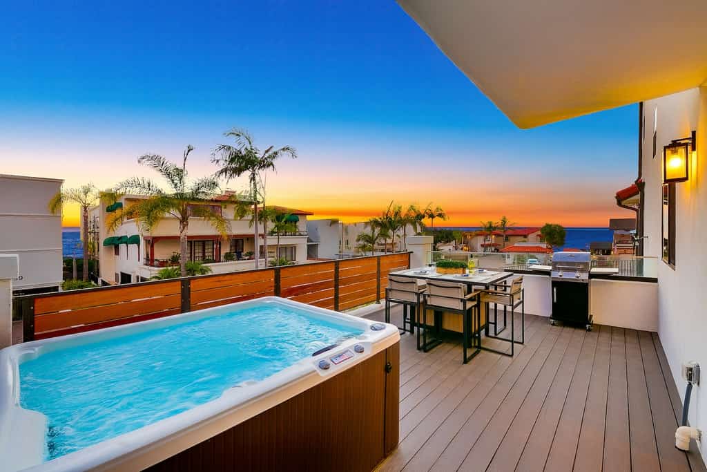 The view from a patio at a vacation rental in San Clemente, CA of the sunset.