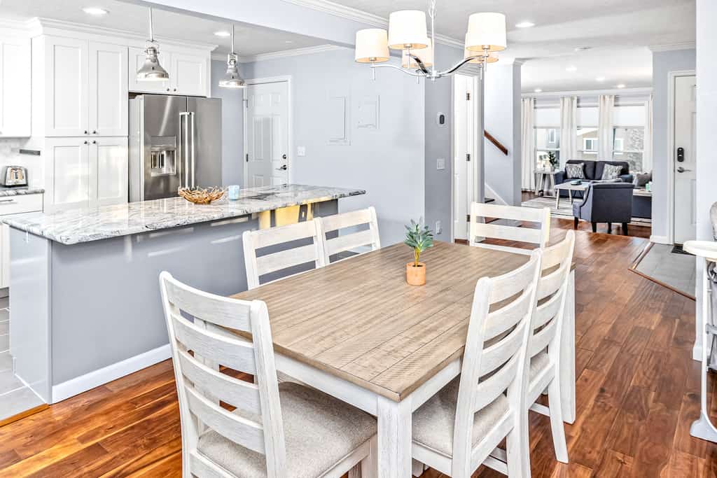 The dining area of a vacation rental in Anchorage, Alaska.