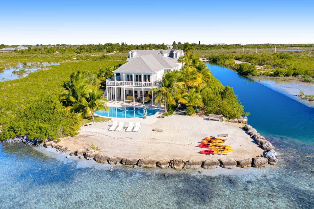 A vacation rental drone shot of a place to stay near Key West.
