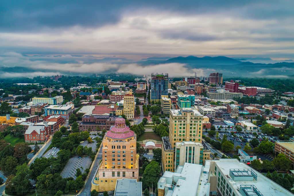 Aerial view of Asheville, NC.