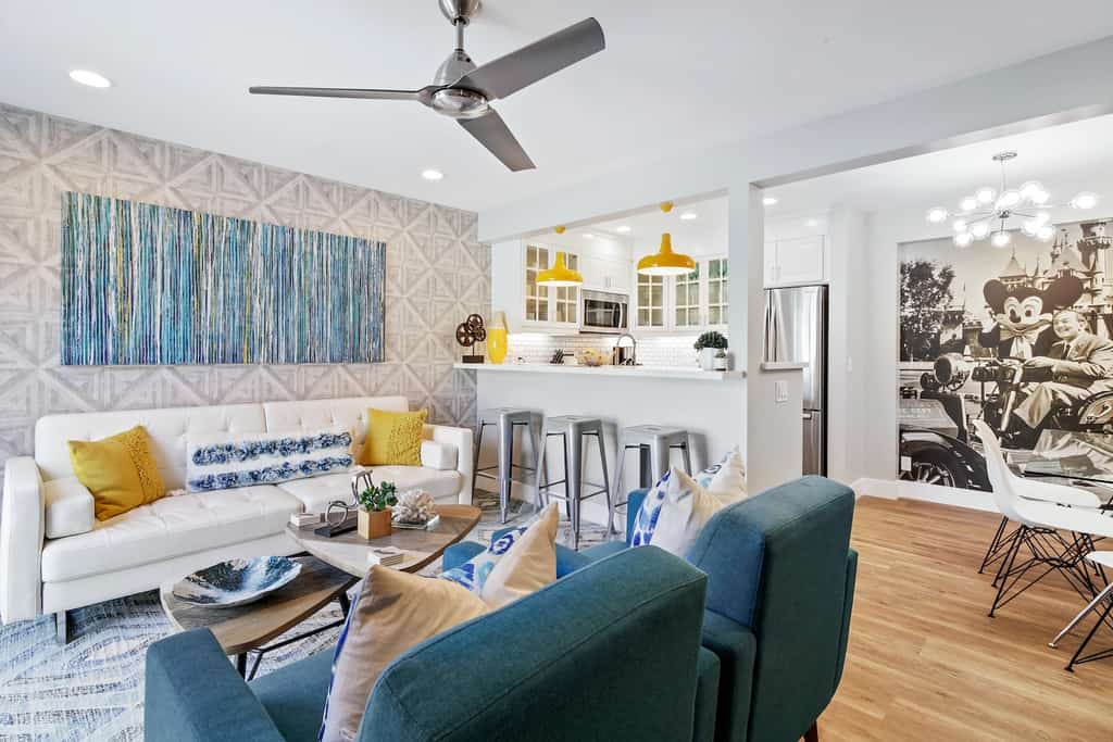 The living area at a Anaheim, CA vacation rental.