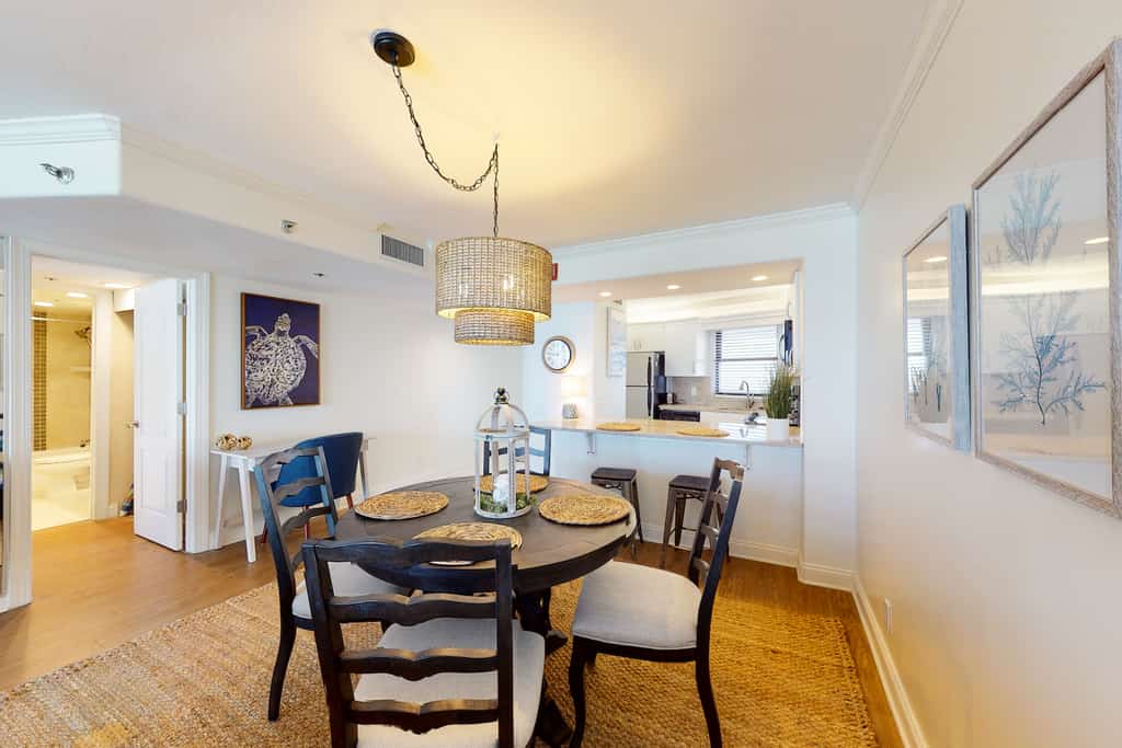 The dining area of a vacation rental in Miramar Beach, FL.