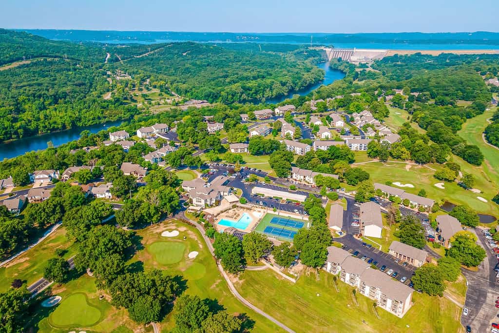 Drone shot of Branson.