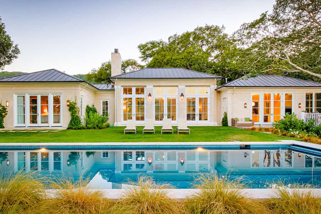 The backyard of a vacation rental in Sonoma with a pool.