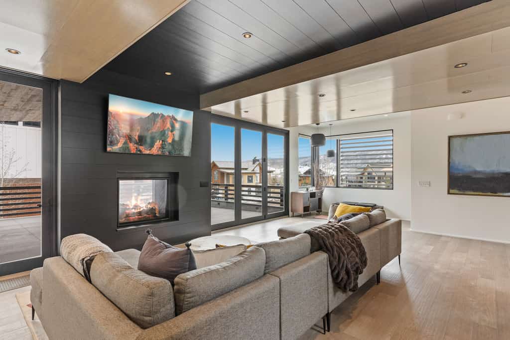 A modern living room at a vacation rental in Steamboat Springs, CO.