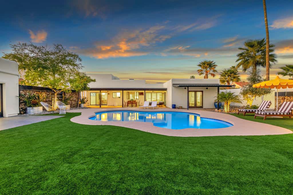 Vacation rental with pool and sunset