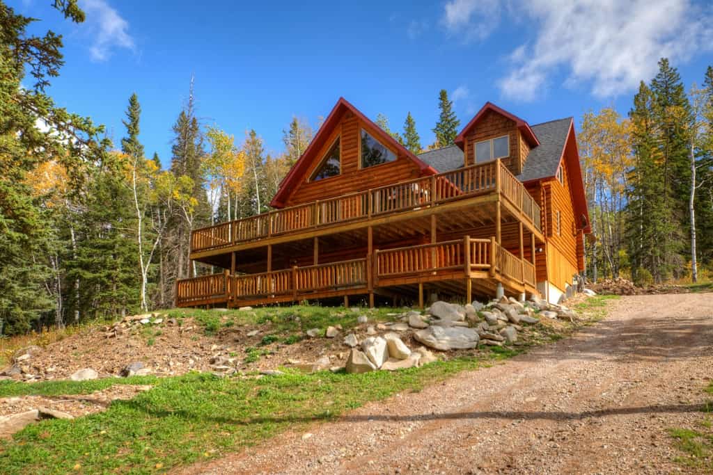 The exterior of a large cabin in Lead, SD.