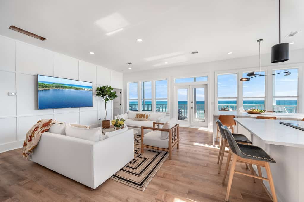 The living area in a Santa Rosa Beach, FL vacation rental.