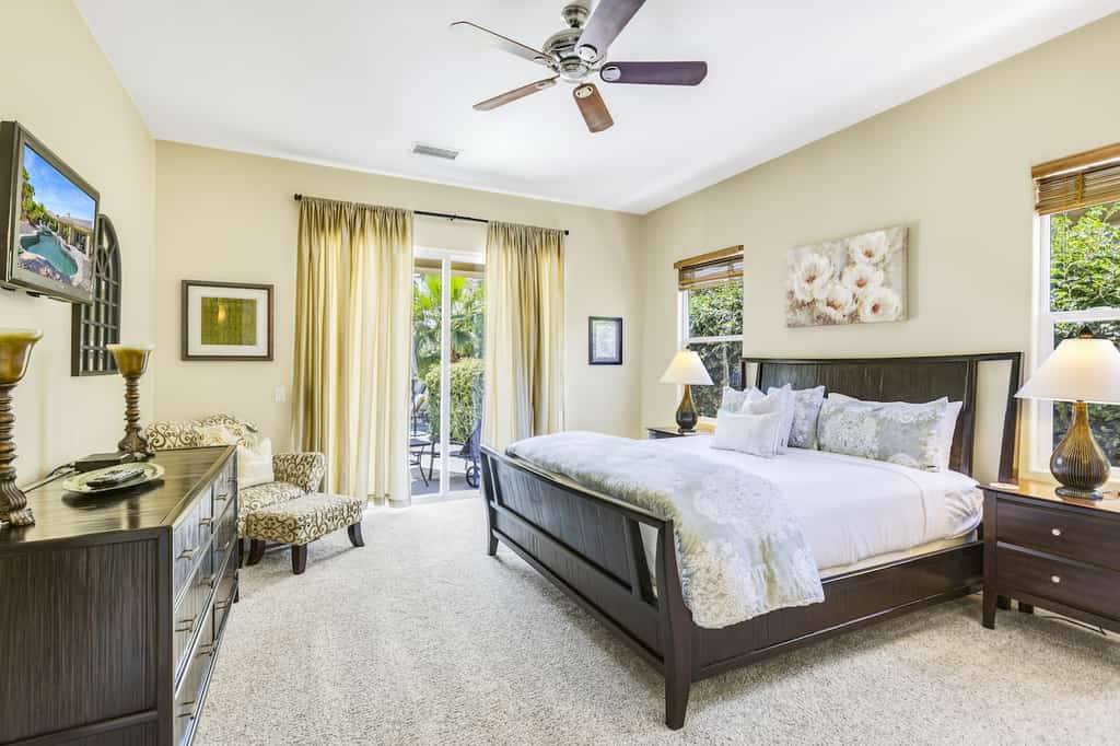 The bedroom of a vacation rental in La Quinta.