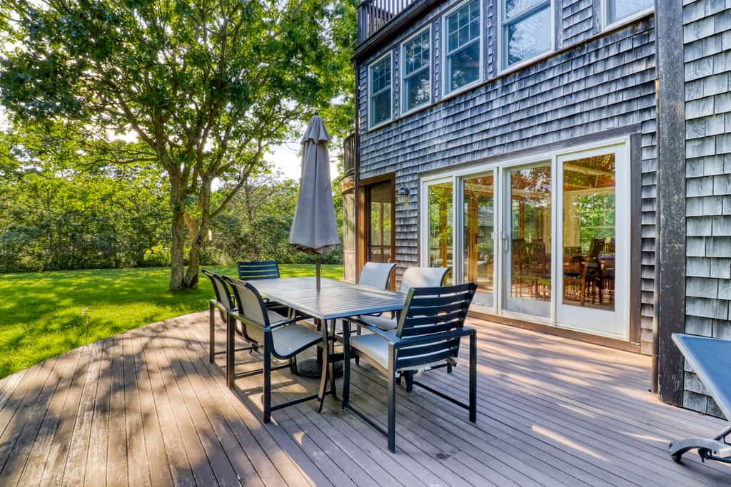 The outdoor patio of a Martha's Vineyard vacation rental in West Tisbury, MA