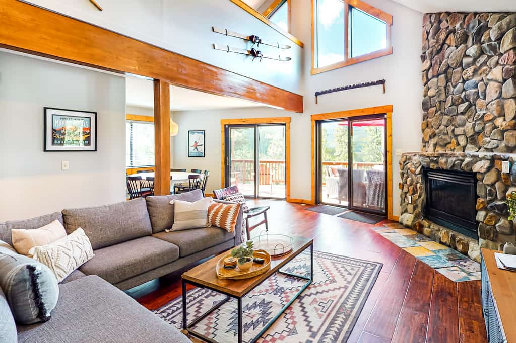 The living room of a vacation rental in Breckenridge, CO.