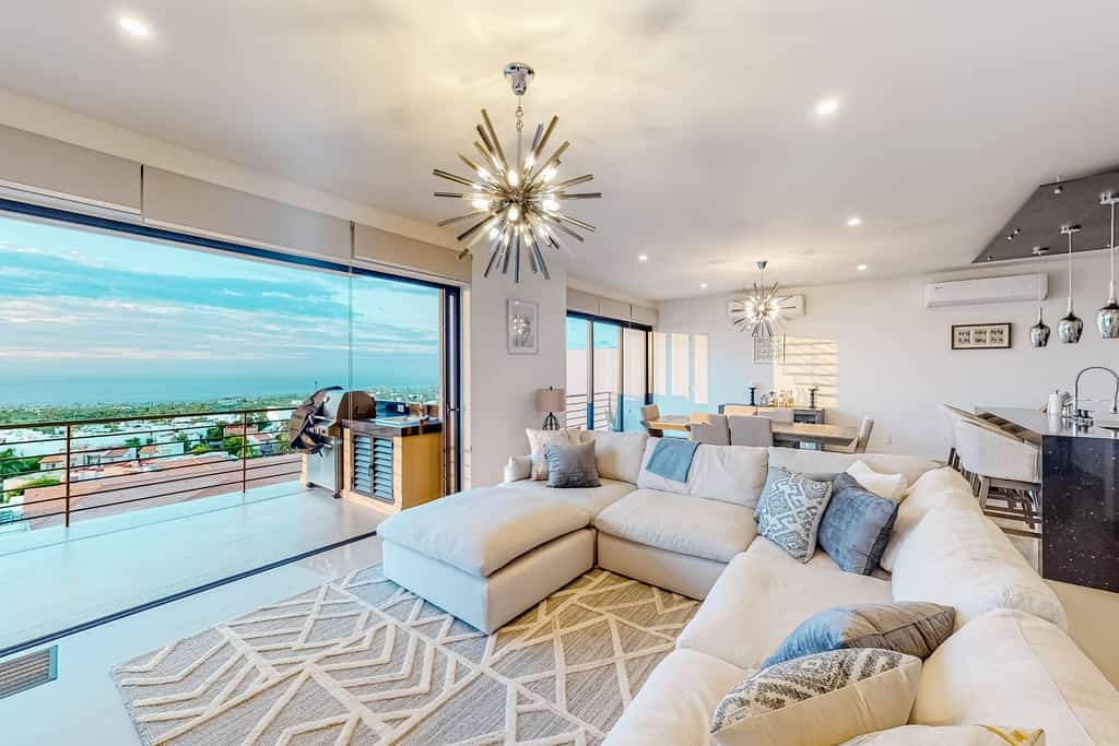 The living room of a vacation rental in Cabo.
