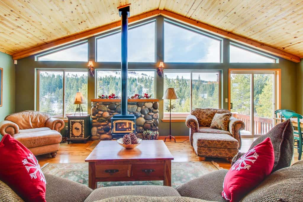 wood burning fireplace of Truckee, CA vacation home