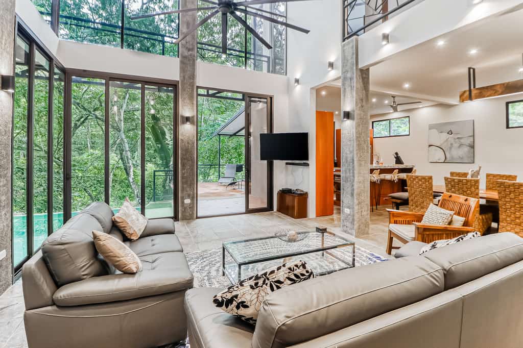 The living room of a vacation rental in Costa Rica.