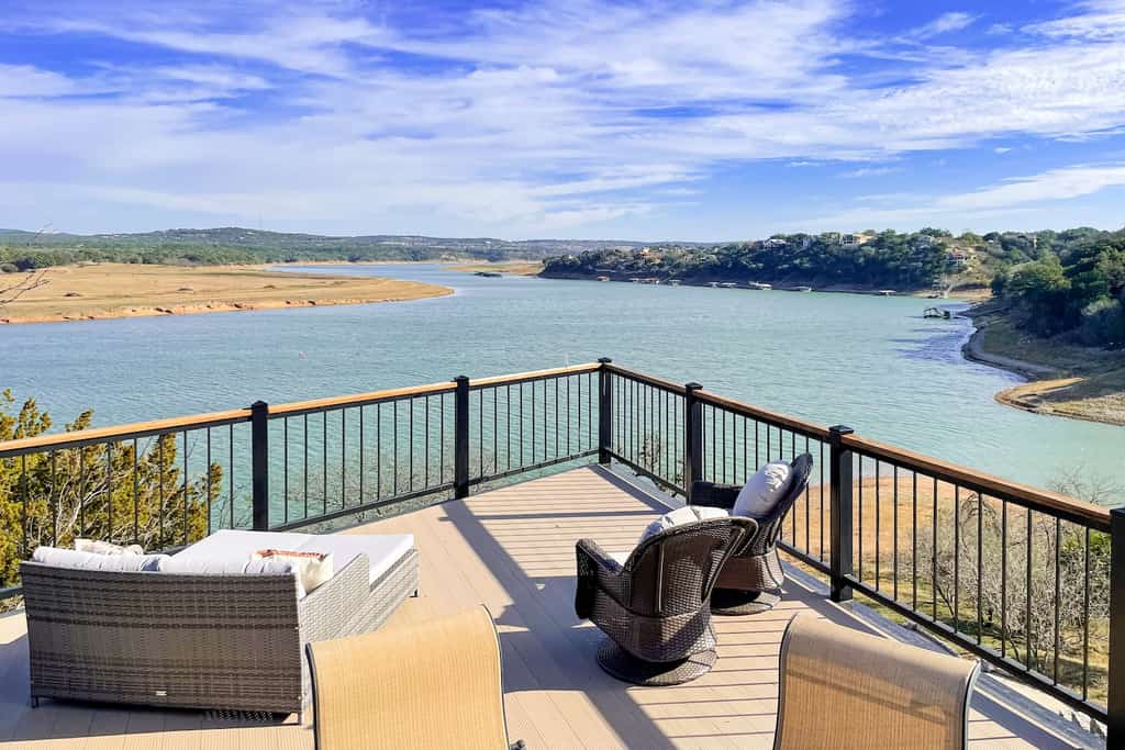 The view from the back patio overlooking Lake Travis at a Spicewood rental.