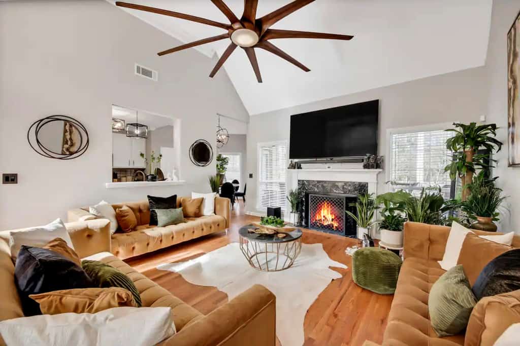 The living room with elegant design at a vacation rental in East Point, Ga.