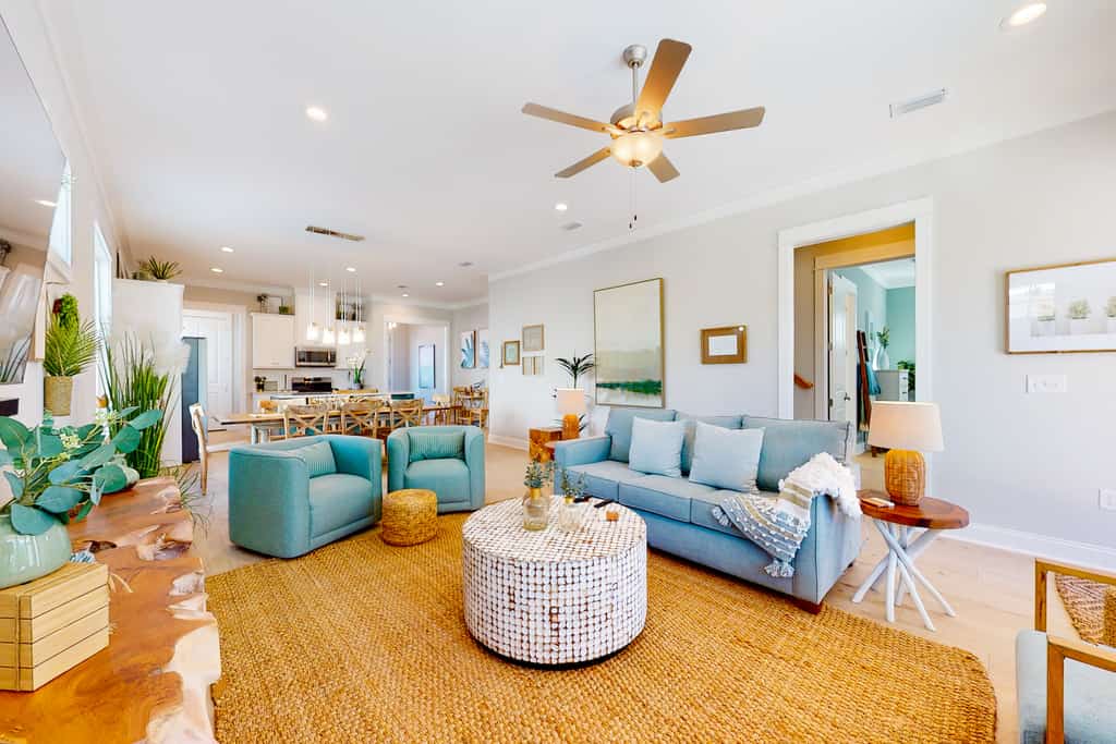 The living room of a pet-friendly vacation rental in Orange Beach, AL.