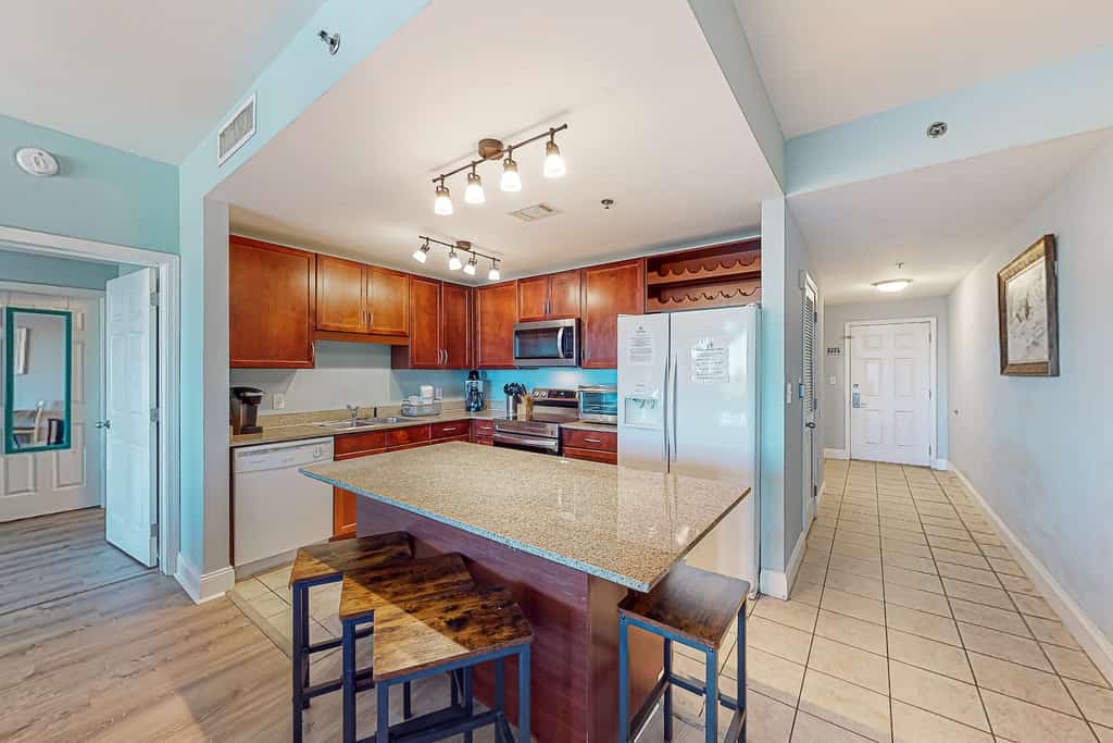 The kitchen of a condo in Panama City Beach, Florida.