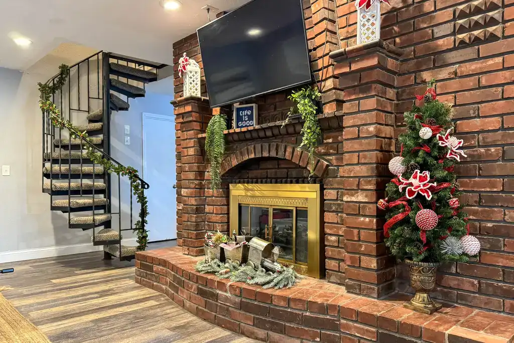 brick style fireplace in vacation rental