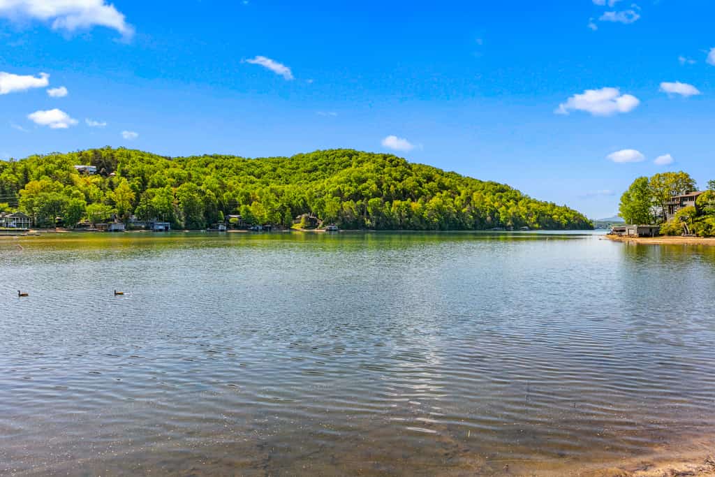 A waterline view of Lake Lure at a vacation rental in NC.