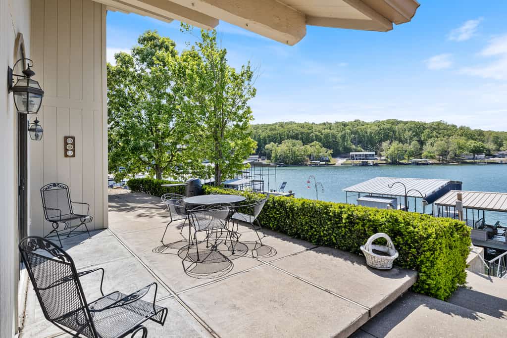 The view from the back patio of a lakefront rental in the Lake of the Ozarks.