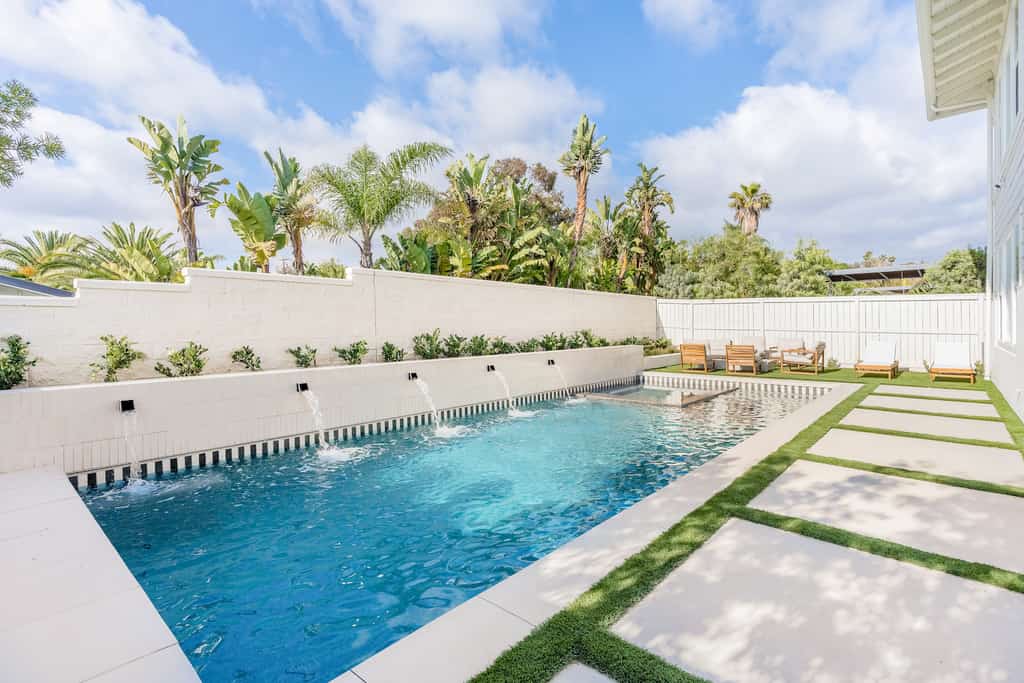 The pool area at a vacation rental in California.