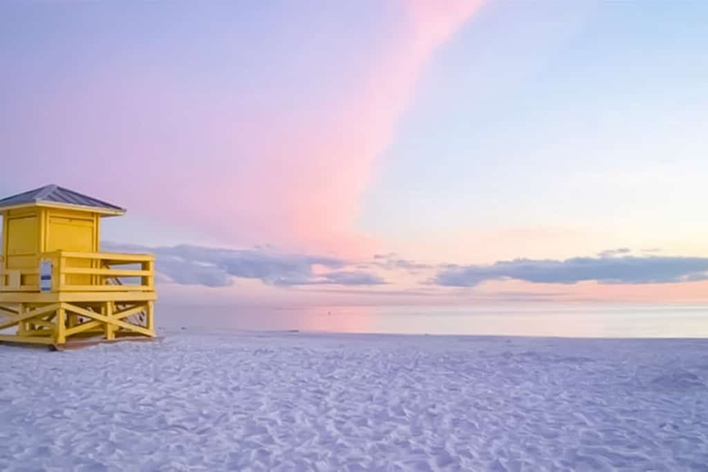 Siesta Key beach at sunset.