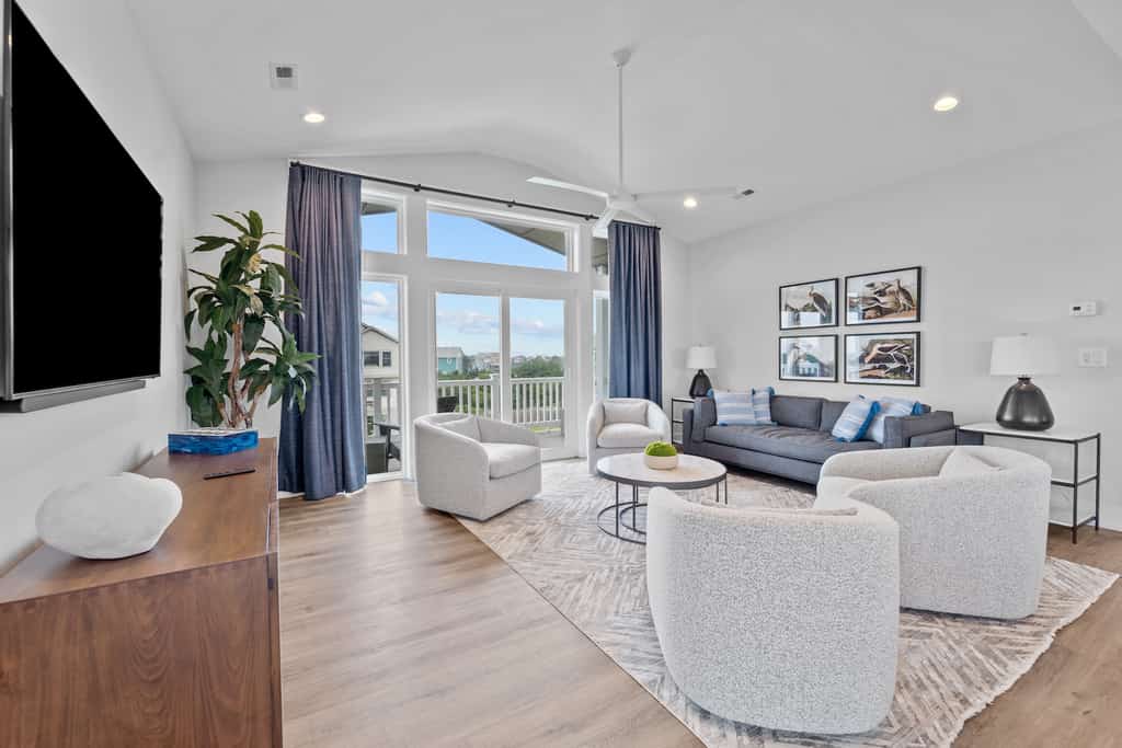 The living room of a vacation rental home in the Outer Banks.