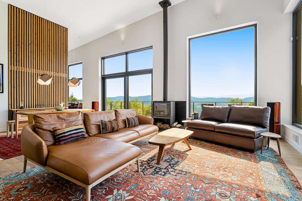Modern living area at a Warren, VT rental.