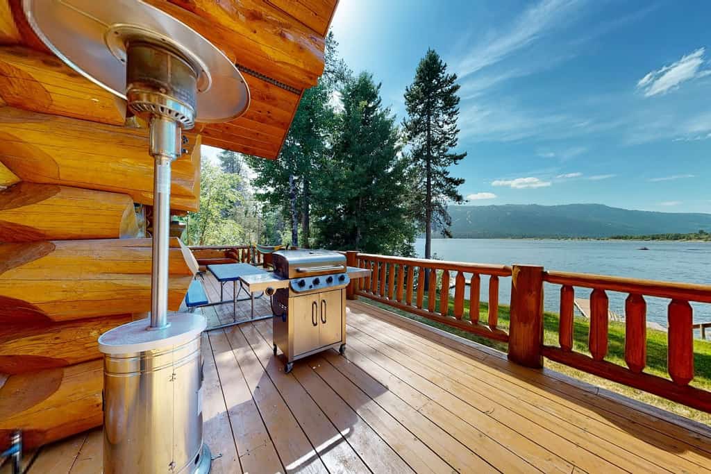 View from the deck overlooking a lake.