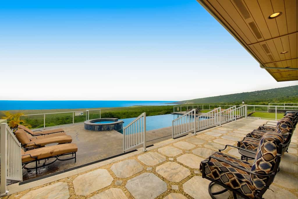 A pool and overlooking the ocean at a rental in Hawaii.