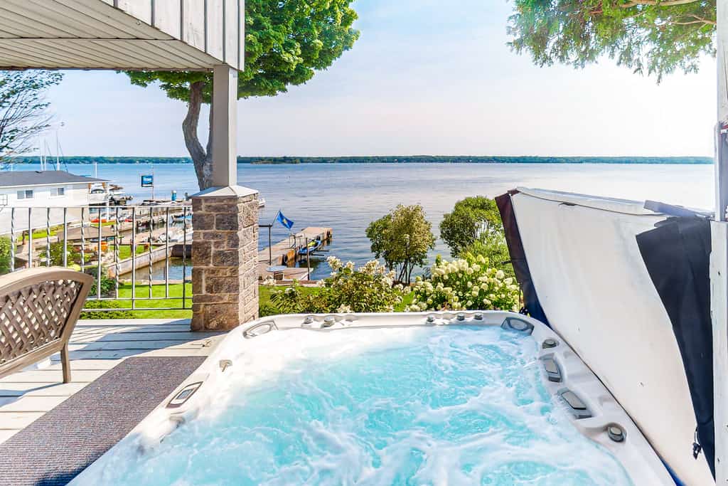 ontario home with private hot tub overlooking the river