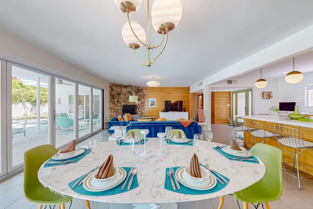 The dining area of a modern home in Palm Springs.